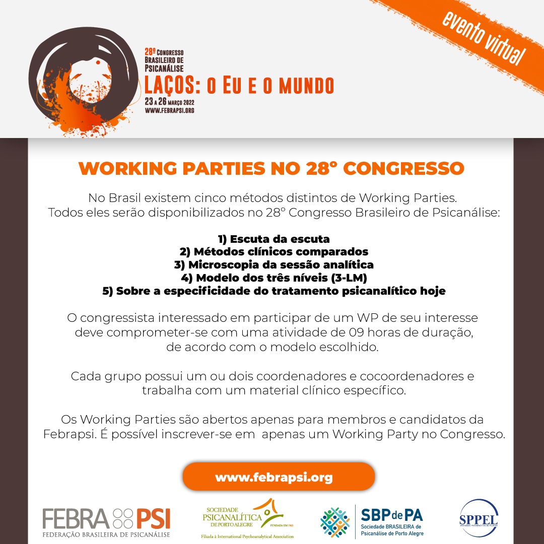 Participe dos Working Parties no Congresso Brasileiro de Psicanálise