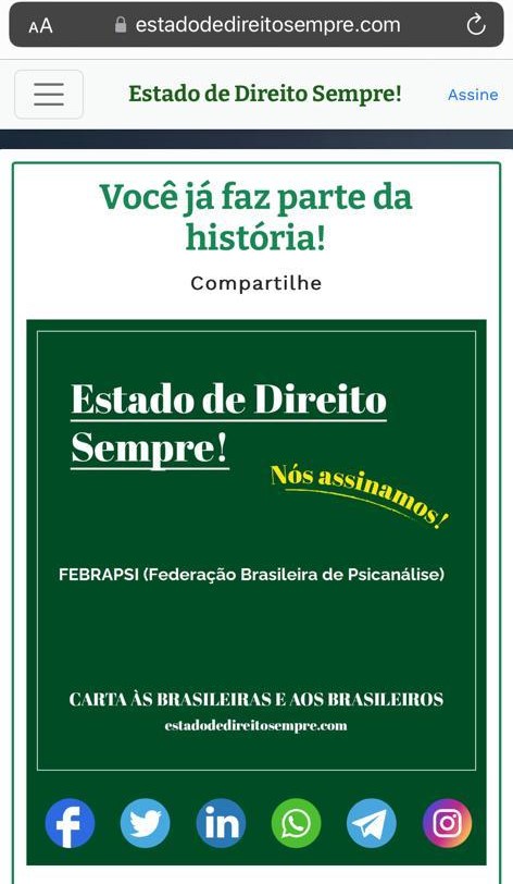 A Febrapsi apoia a carta aos brasileiros e brasileiras pela democracia. Hoje e sempre.