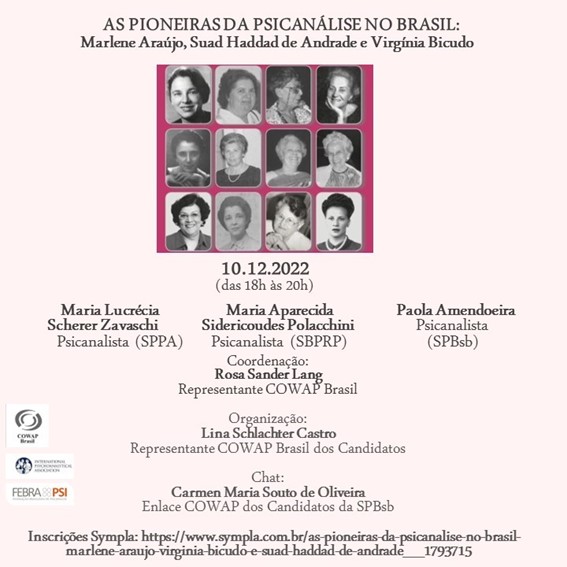 COWAP convida para o evento sobre “As pioneiras da psicanálise no Brasil”