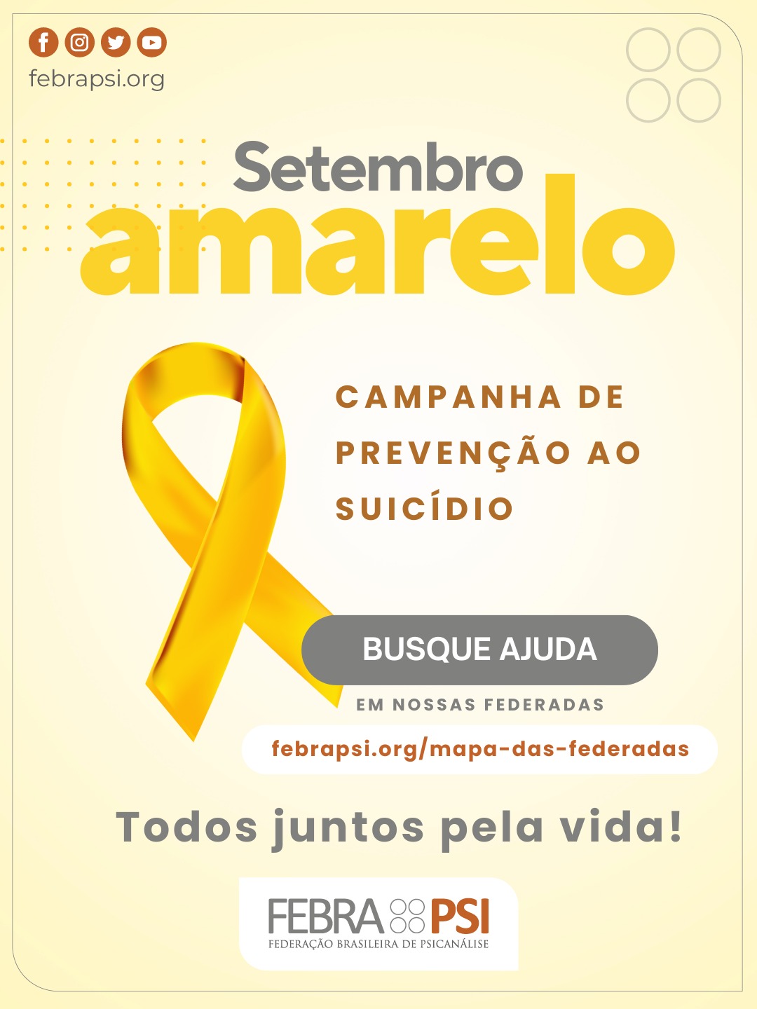 FEBRAPSI se une à campanha mundial de prevenção ao suicídio, lembrando a importância do cuidado com a saúde mental e do valor da escuta sensível