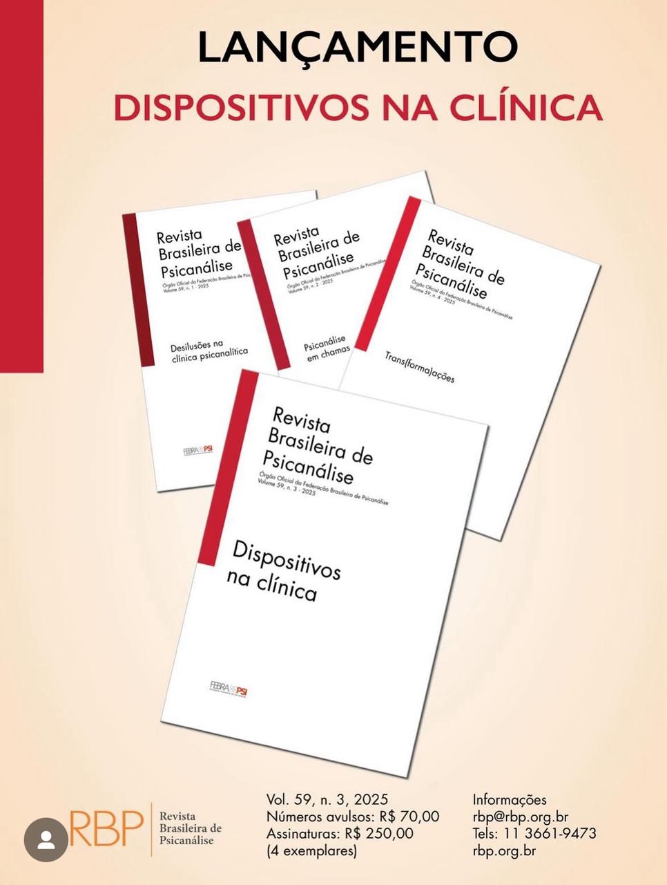 Lançamento da nova edição da Revista Brasileira de Psicanálise: Dispositivos da clínica