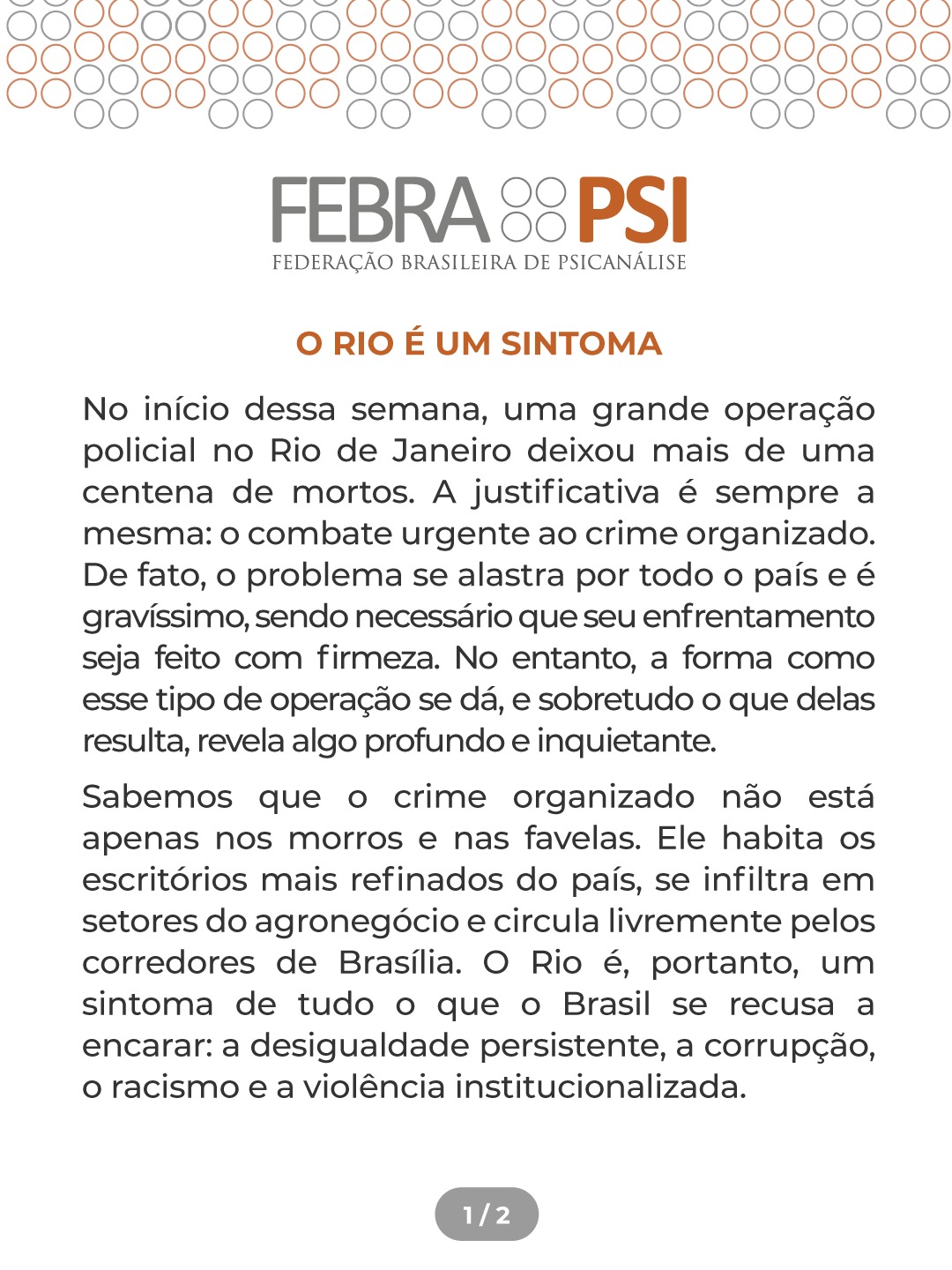 Manifesto: O Rio é um sintoma…