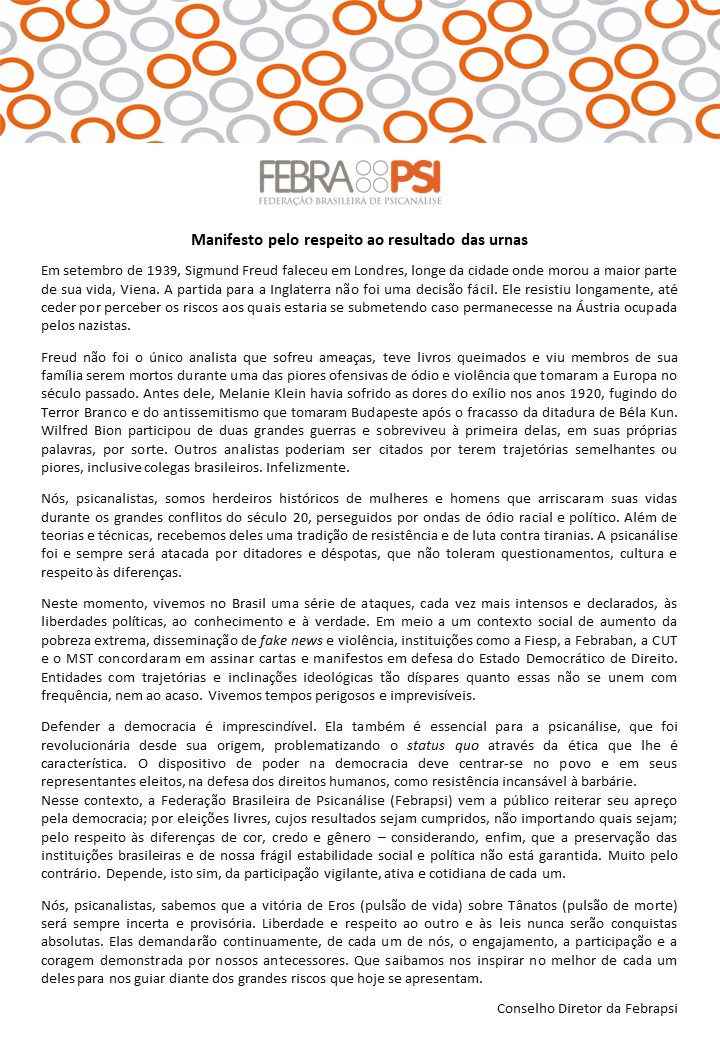 Manifesto pelo respeito ao resultado das urnas