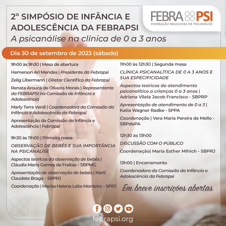 Veja a programação do 2º Simpósio da Comissão de Infância e Adolescência da FEBRAPSI.