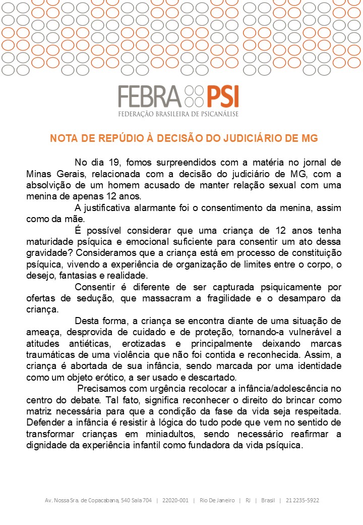 Nota de Repúdio à decisão do judiciário de MG