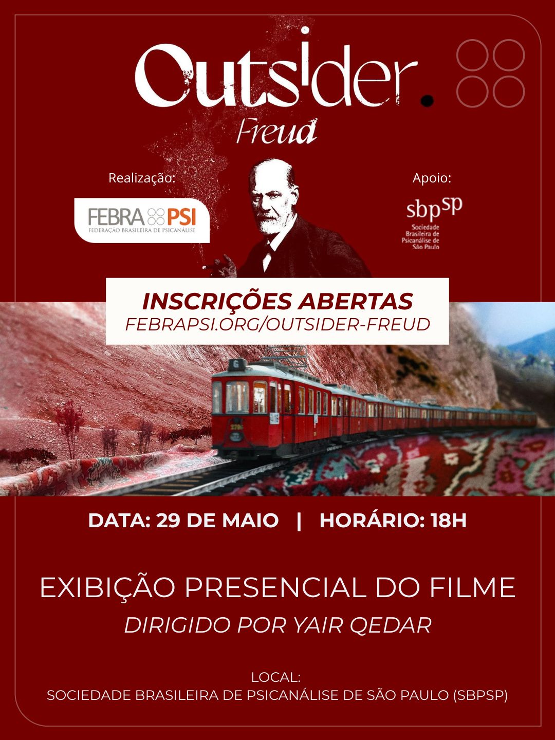 Exibição do filme OUTSIDER. FREUD, dia 29/05, em SP. Clique aqui e saiba mais